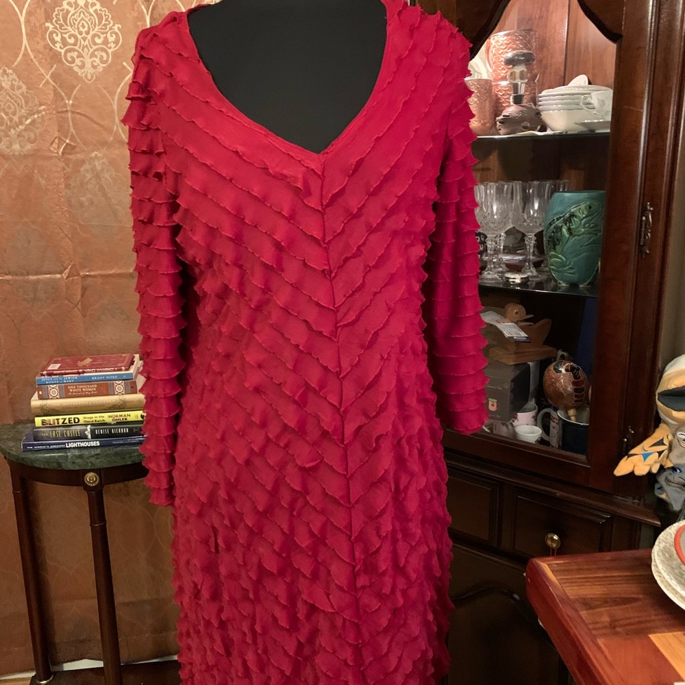 Elegant Red Ruffled Dress - Picture 2 of 8